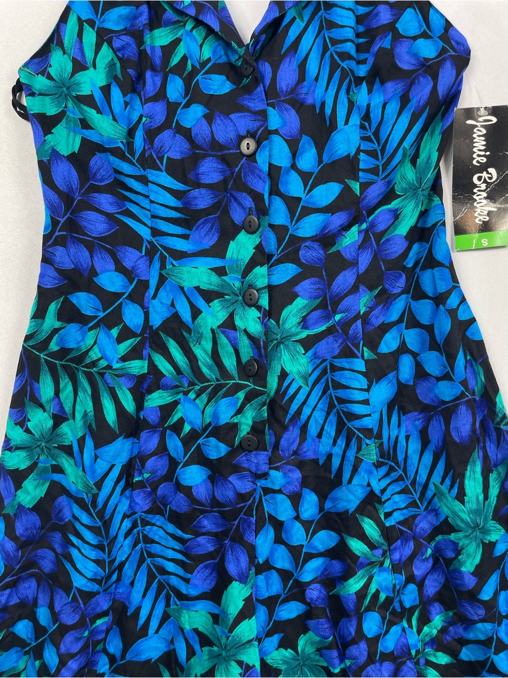 90s Jamie Brooke Tropical Romper Sm Blue Shorts Floral Summer Vacation Island - Picture 5 of 12